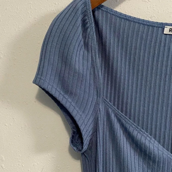 NWT Reformation Blue Percy Cap Sleeve Bodycon Ribbed Mini Dress - Picture 6 of 8
